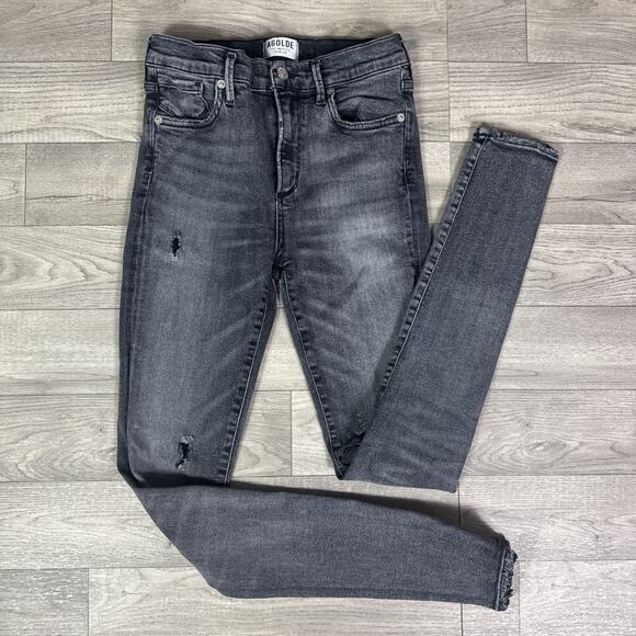 AGOLDE Sophie Skinny in Silence Distressed Mid Rise Denim Jeans Gray Wash sz 26 - Picture 1 of 8